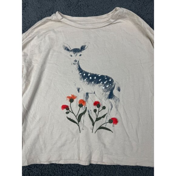 Gymboree Girls Long Sleeve Deer Print Top Size M Cotton Beige - Picture 3 of 7